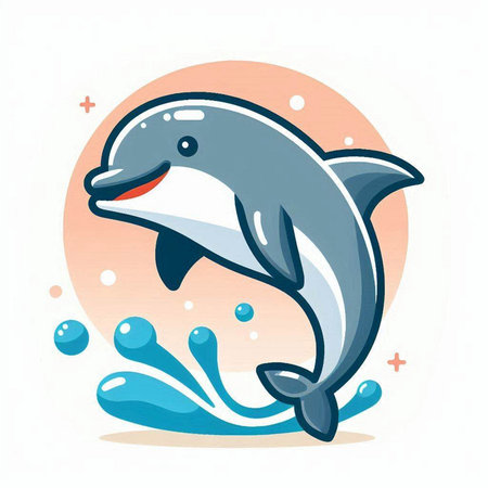 Cute cartoon dolphin jumping out of the water. Vector illustration.のイラスト素材