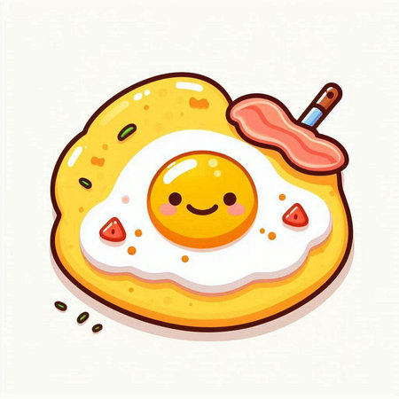 Funny cartoon fried egg vector illustration. Cute breakfast food character.のイラスト素材