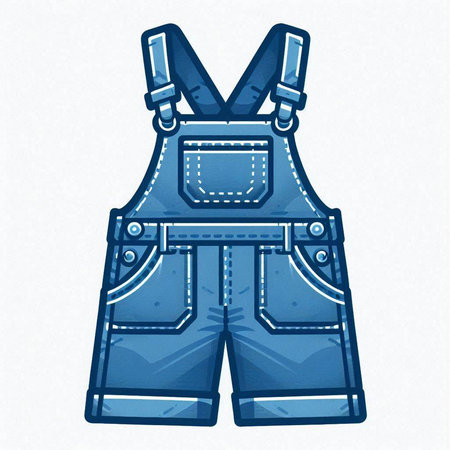Denim overalls with pockets and suspenders. Vector illustration.のイラスト素材