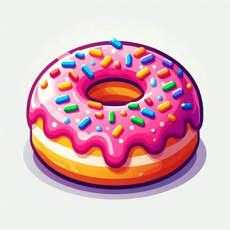 Donut with pink glaze and sprinkles. Vector illustration.のイラスト素材