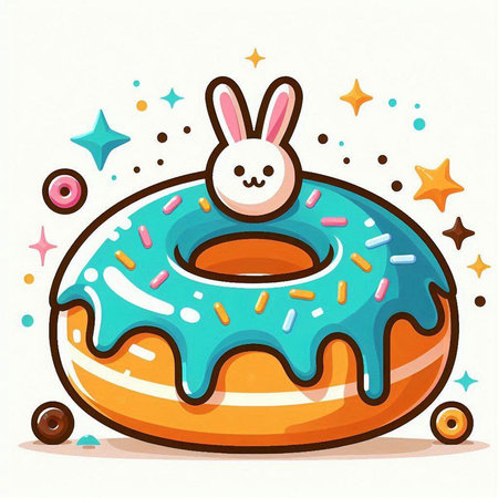 Cute donut with easter bunny and confetti. Vector illustration.のイラスト素材