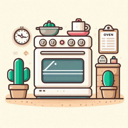 Kitchen stove icon. Vector illustration in flat style. Kitchen utensils.のイラスト素材