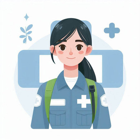 Illustration of a female paramedic in uniform. Vector illustration.のイラスト素材