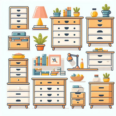 Furniture icons set in flat style. Furniture vector illustrationのイラスト素材
