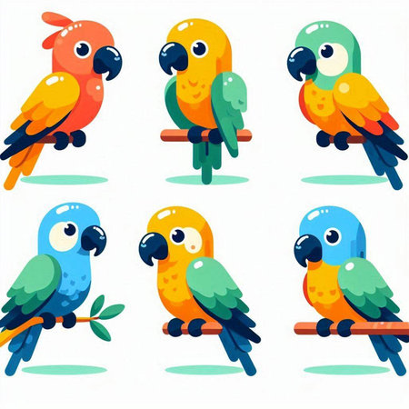 Set of cute parrots on a white background. Vector illustration.のイラスト素材