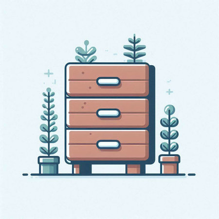 Wooden chest of drawers in flat style. Vector illustration.のイラスト素材