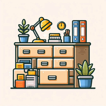 Office furniture. Vector illustration in flat style. Furniture in the office.のイラスト素材
