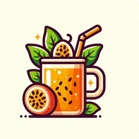 Passion fruit juice in a glass with straw. Vector illustration.のイラスト素材