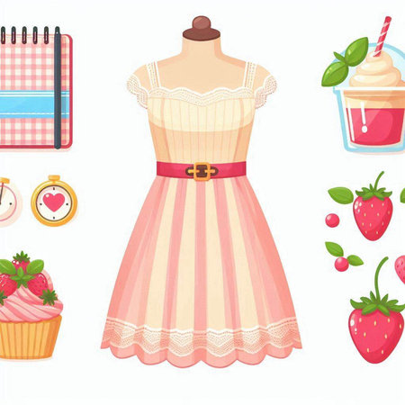 Dress, cupcake, strawberry, alarm clock, cupcakeのイラスト素材