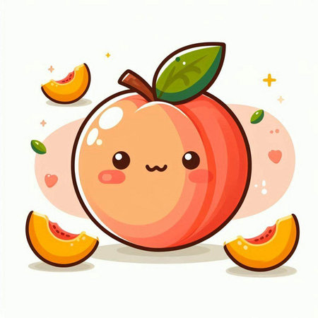 Cute peach fruit character. Vector flat cartoon character illustration icon designのイラスト素材