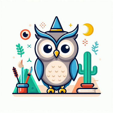 Cute cartoon owl vector illustration. Cute owl character in flat style.のイラスト素材