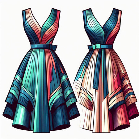 Fashionable women's dresses, sketch for your design. Vector illustrationのイラスト素材