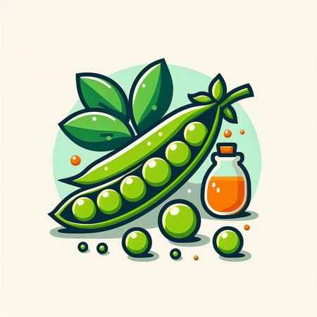 Peas and pea oil. Vector illustration in flat style.のイラスト素材