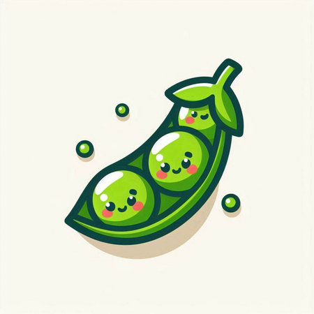 peas vector illustration, cute pea vegetable icon, green pea vegetableのイラスト素材