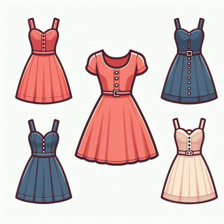 Set of different women's dresses. Vector illustration in sketch style.のイラスト素材