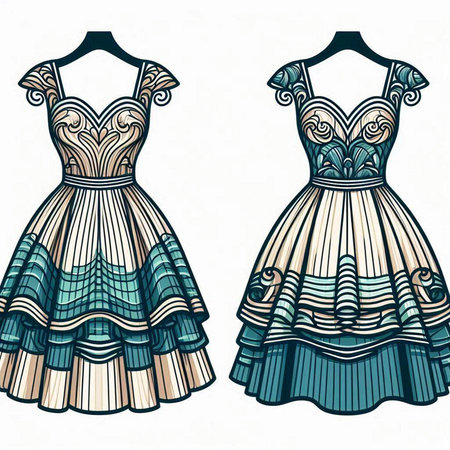 Illustration of a beautiful dress on a mannequin in retro styleのイラスト素材