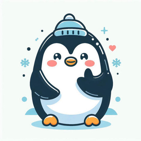 Cute penguin in a hat and scarf. Vector illustration.のイラスト素材