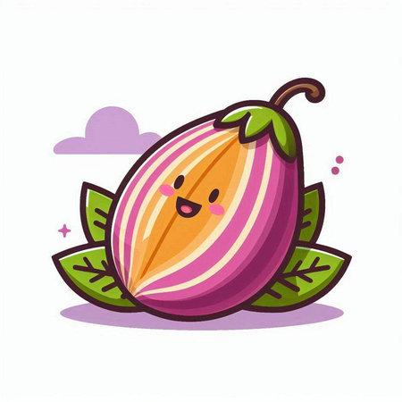 Illustration of cute plum fruit cartoon character on white background - vectorのイラスト素材