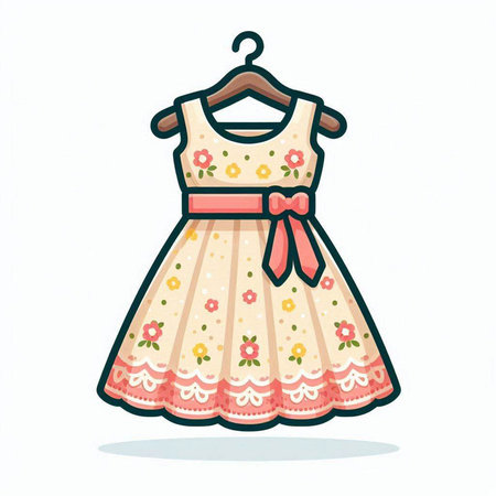 Illustration of a cute dress with floral pattern on a white backgroundのイラスト素材