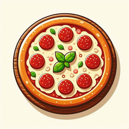 Pizza with pepperoni and mozzarella. Vector illustration.のイラスト素材