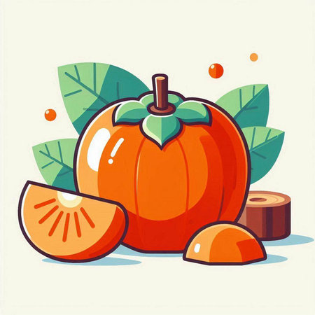 Pumpkin fruit with leaves, vector illustration in cartoon style.のイラスト素材