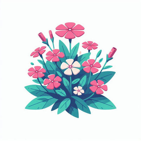 Floral bouquet with pink flowers and green leaves. Vector illustration.のイラスト素材