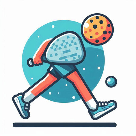 Cartoon vector illustration of a badminton player running with ballのイラスト素材