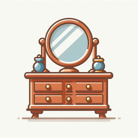 Vintage hand mirror on chest of drawers. Vector illustration.のイラスト素材