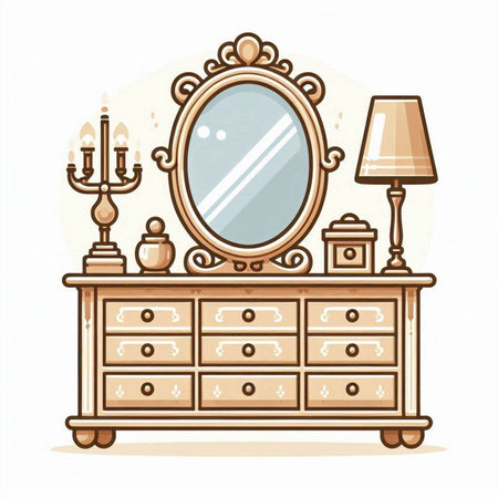 Dressing table with mirror and candlestick. Vector illustration.のイラスト素材