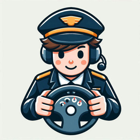 Illustration of a police officer holding a steering wheel on a white backgroundのイラスト素材