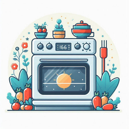 Kitchen stove. Vector illustration in flat cartoon style. Kitchen appliances.のイラスト素材