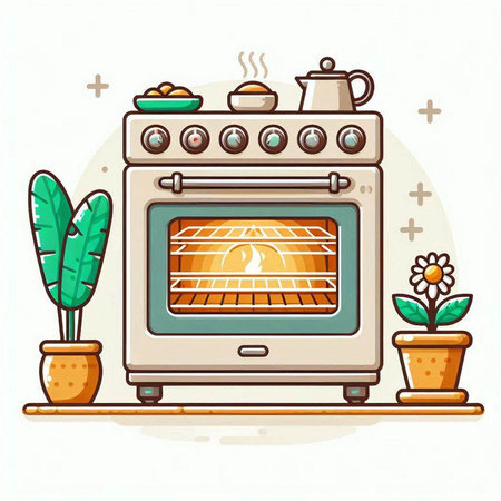 Kitchen stove in flat style. Vector illustration on white background.のイラスト素材