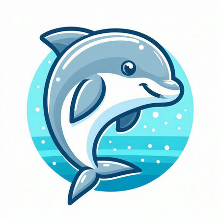 Vector illustration of cute cartoon dolphin in the ocean. Dolphin icon.のイラスト素材