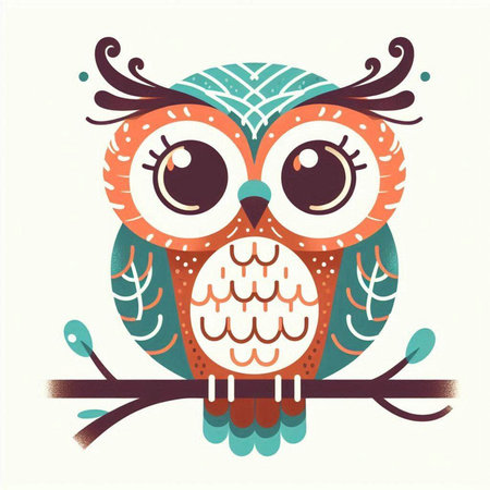 Cute owl on the branch. Hand drawn vector illustration in cartoon style.のイラスト素材