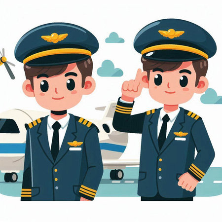 Airplane pilot and stewardess in uniform. Vector illustration.のイラスト素材