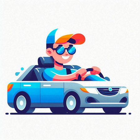Man driving a car. Vector illustration in cartoon style on white background.のイラスト素材