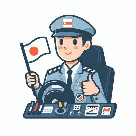 Pilot driving a car and showing thumbs up. Vector illustration.のイラスト素材