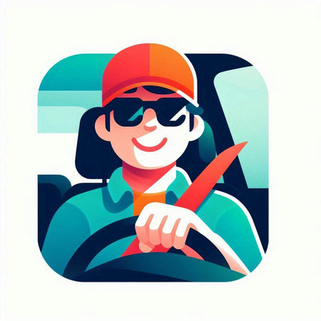 Illustration of a woman driving a car and holding a knife.のイラスト素材
