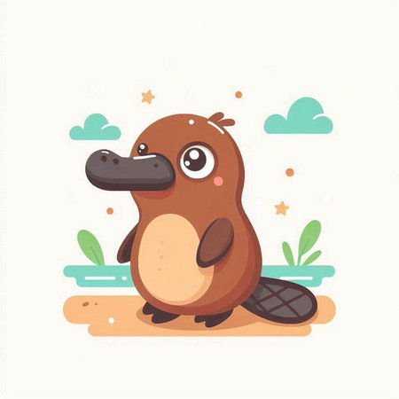 Cute cartoon platypus. Vector illustration on white background.のイラスト素材