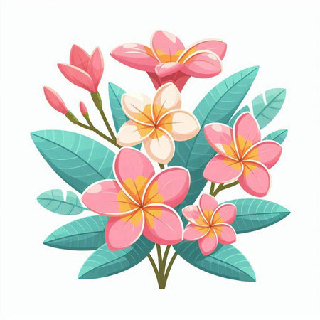 Frangipani flowers bouquet isolated on white background. Vector illustration.のイラスト素材
