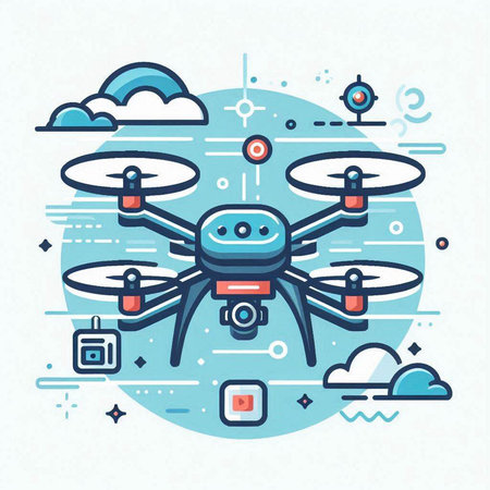 Drone with digital camera. Modern thin line style vector illustration.のイラスト素材