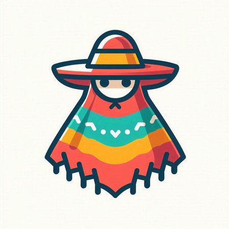 Mexican sombrero hat and colorful poncho. Vector illustration.のイラスト素材
