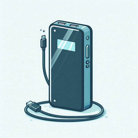 Vector illustration of a smartphone with charging cable on a white background.のイラスト素材