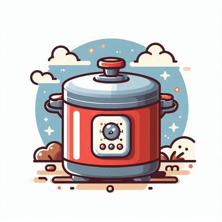 Illustration of a multi cooker in cartoon style on a white backgroundのイラスト素材