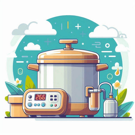 Vector illustration of modern kitchen equipment in flat style. Cooking in the kitchen.のイラスト素材