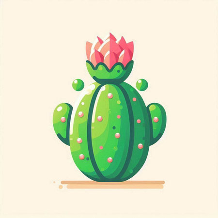 Cactus in flat style. Cactus with pink flower. Vector illustrationのイラスト素材