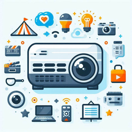 Flat design modern vector illustration concept of multimedia technology, multimedia and entertainment.のイラスト素材