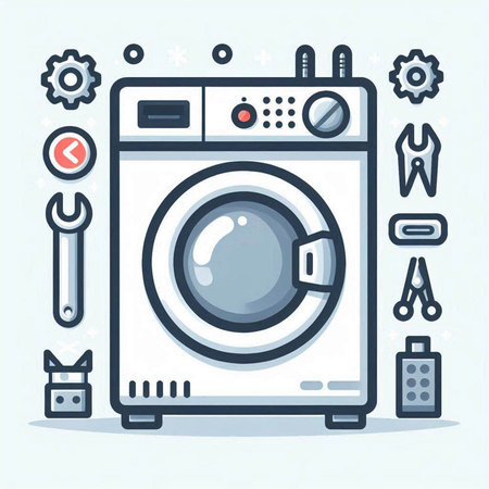 Washing machine flat line icon. Washing machine vector illustration.のイラスト素材