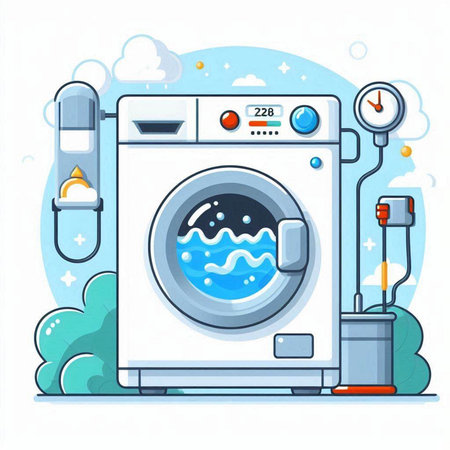 Washing machine with water in a flat style. Vector illustration.のイラスト素材