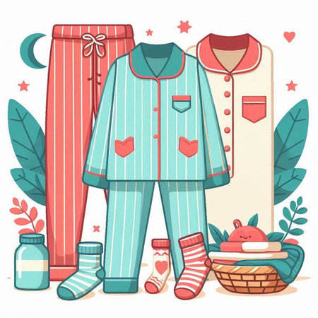 Vector illustration of pajama set with clothes, socks and accessoriesのイラスト素材